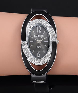 Montre bangle Cansnow noir et argent ovale